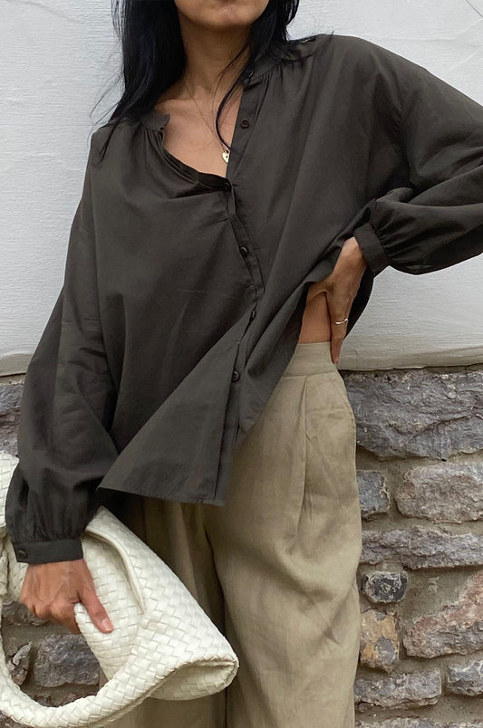EMBER KHAKI COTTON VOILE SHIRT