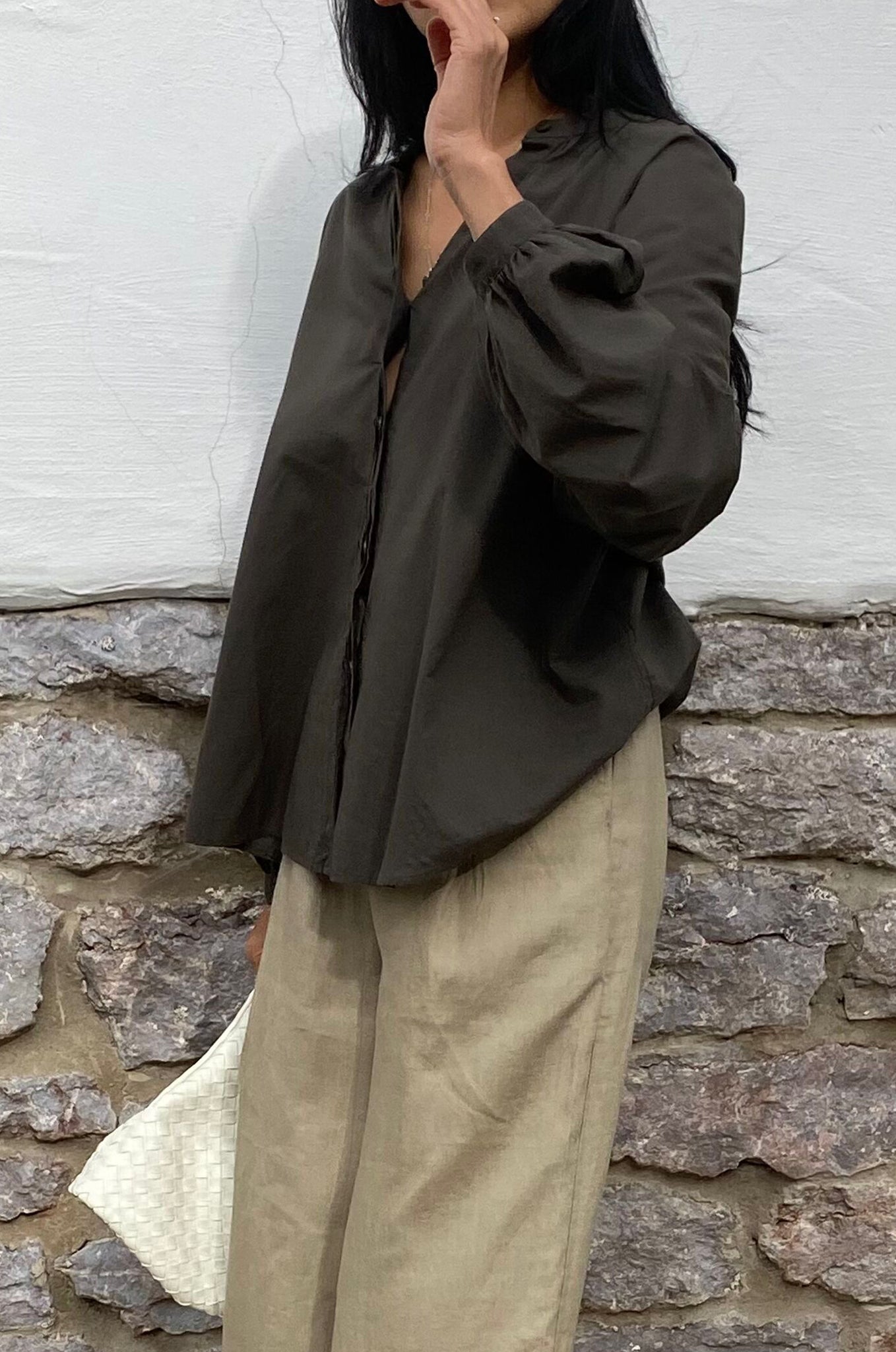 EMBER KHAKI COTTON VOILE SHIRT