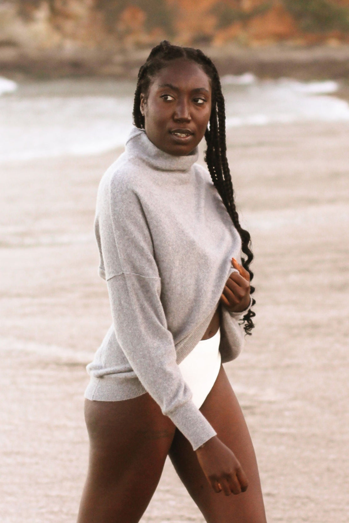 LILLY PILLY Cala cashmere tunic sweater top in Grey Marle