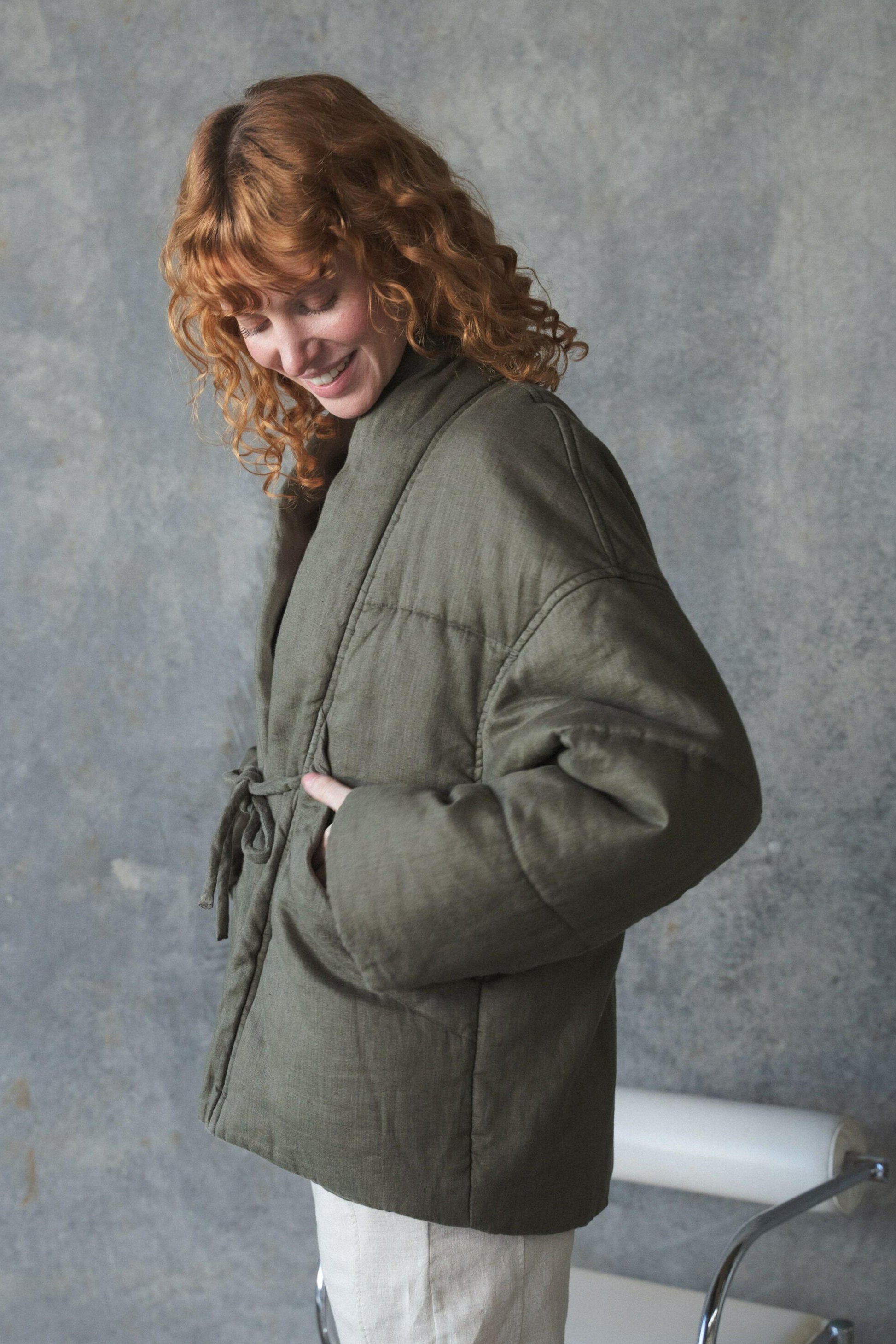 LILLY PILLY Aster linen coat in Khaki