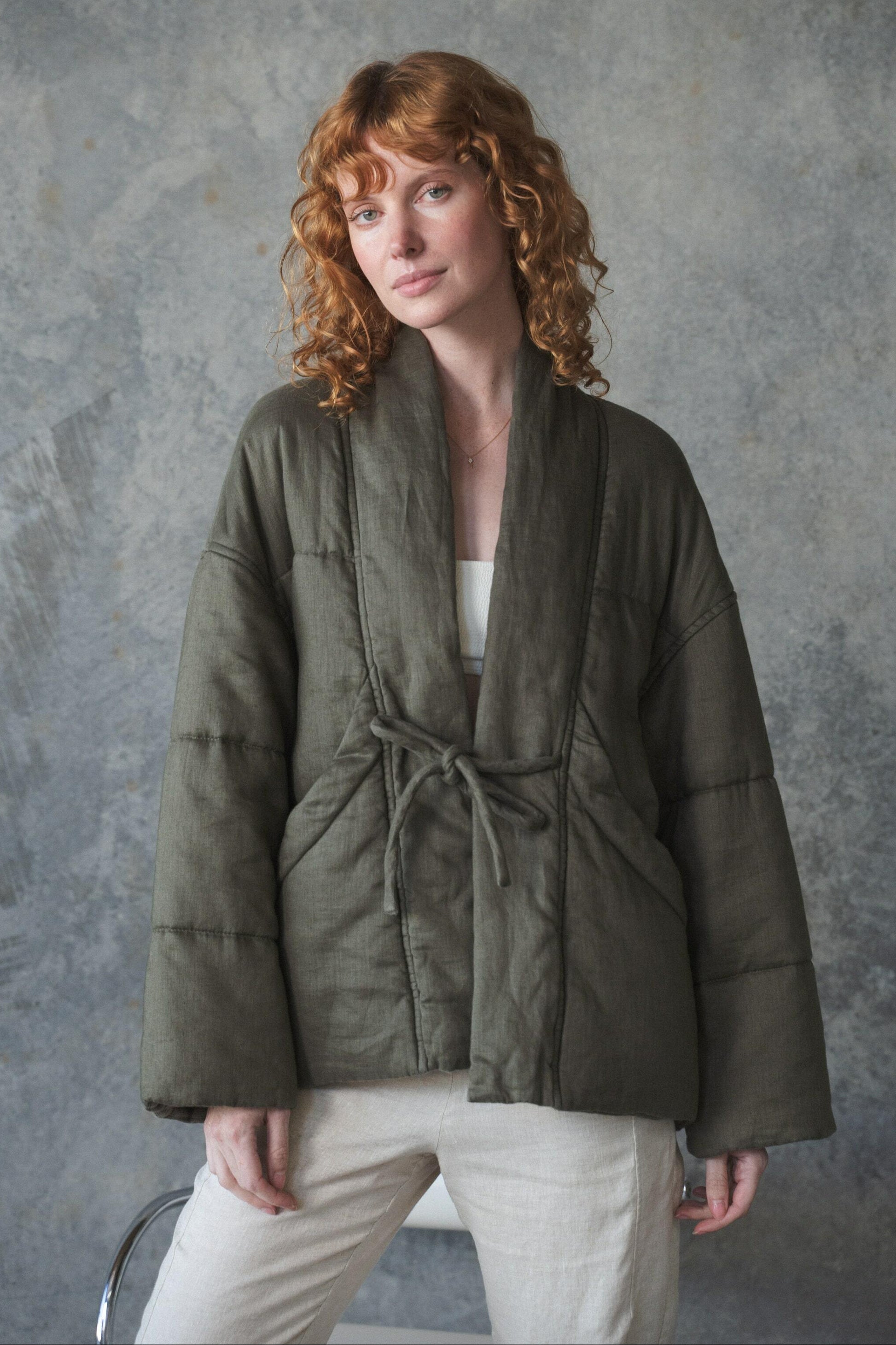 LILLY PILLY Aster linen coat in Khaki