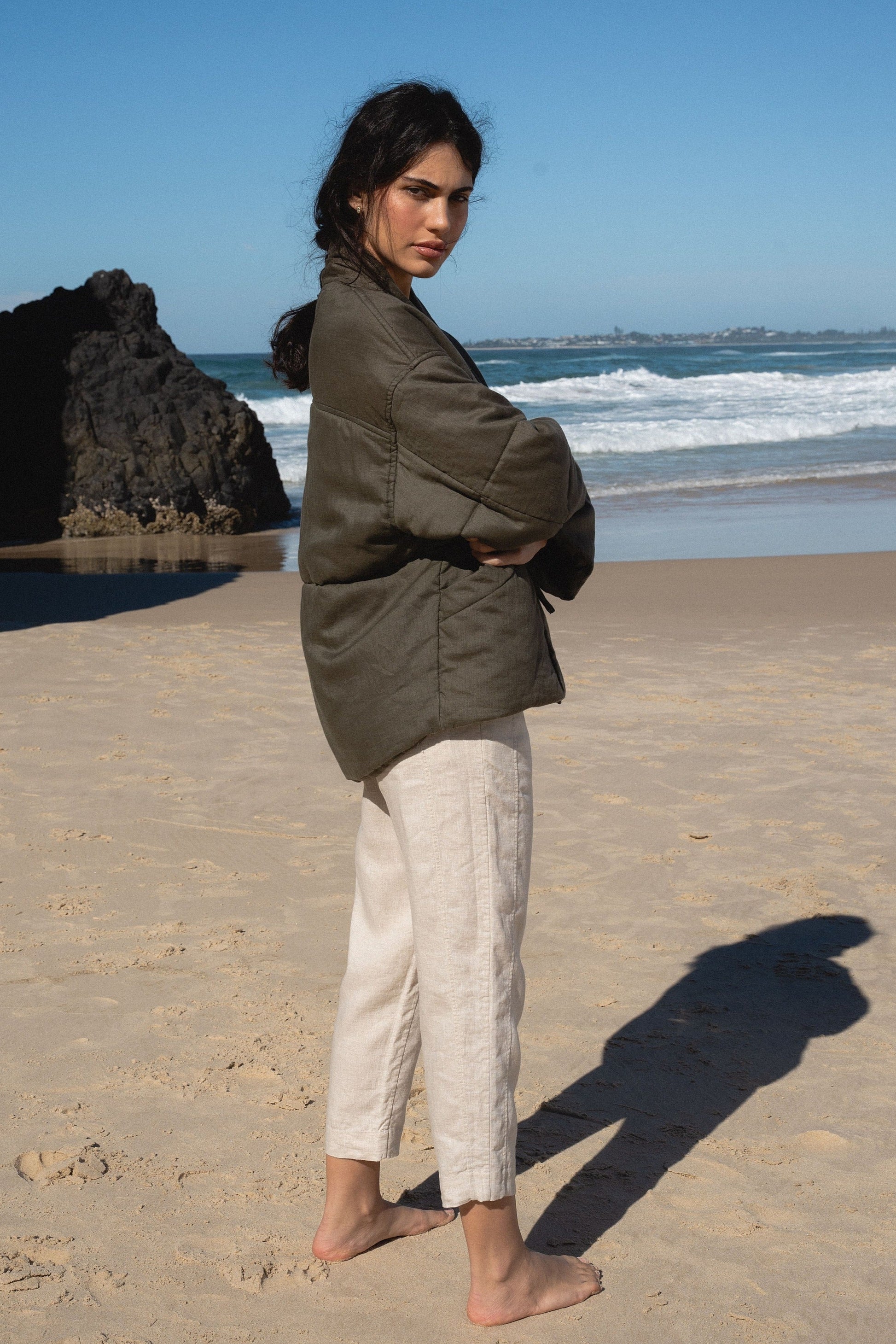 LILLY PILLY Aster linen coat in Khaki