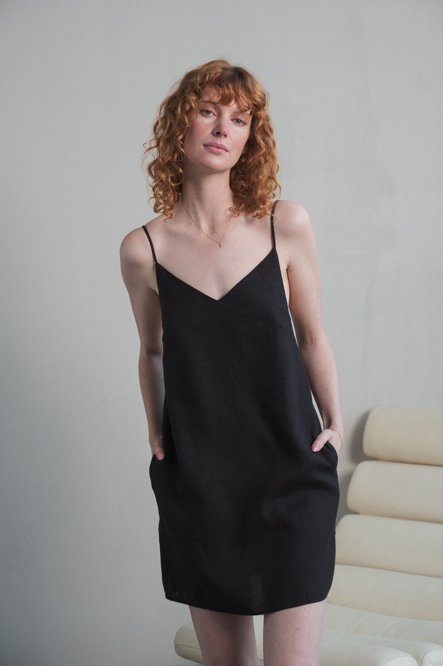 Lilly Pilly Collection European linen Liz slip dress in Black front view