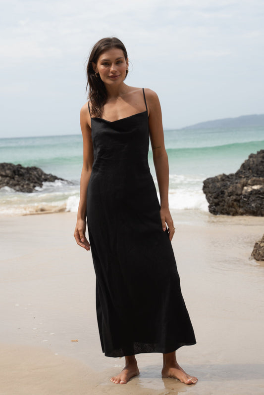 ALLEGRIA BLACK BIAS LINEN DRESS