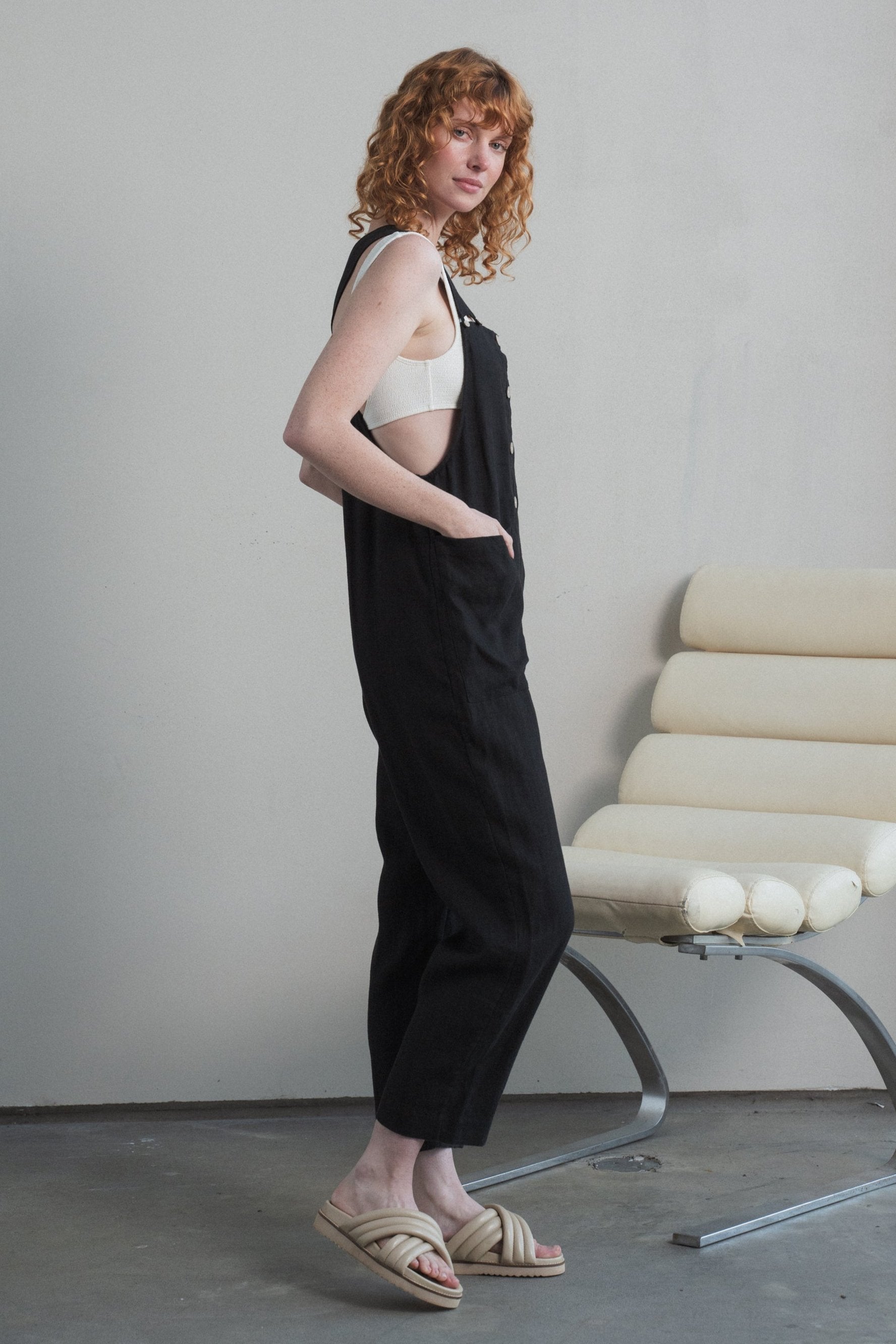Lilly Pilly Collection 100% European linen Piper Linen Jumpsuit in Black