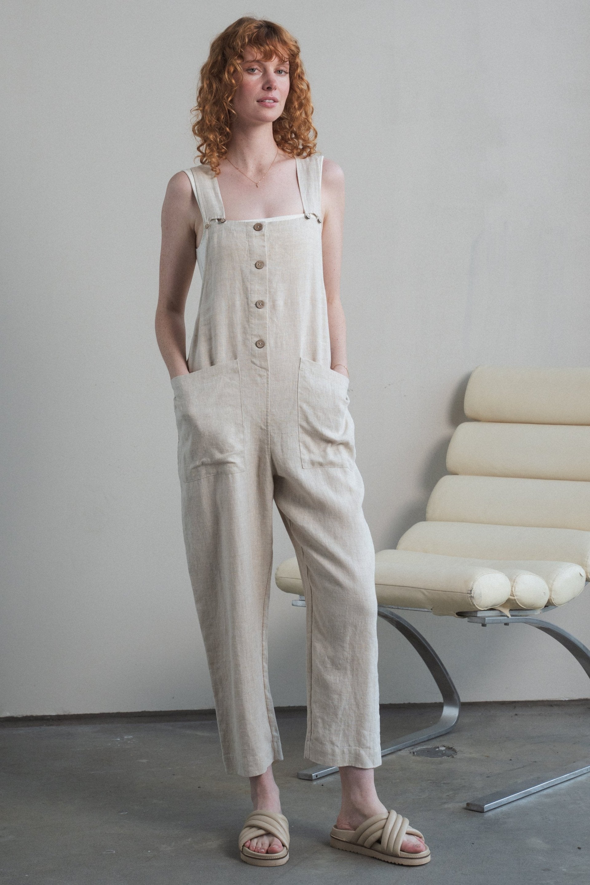 Lilly Pilly Collection 100% organic linen Piper Linen Jumpsuit in Oatmeal
