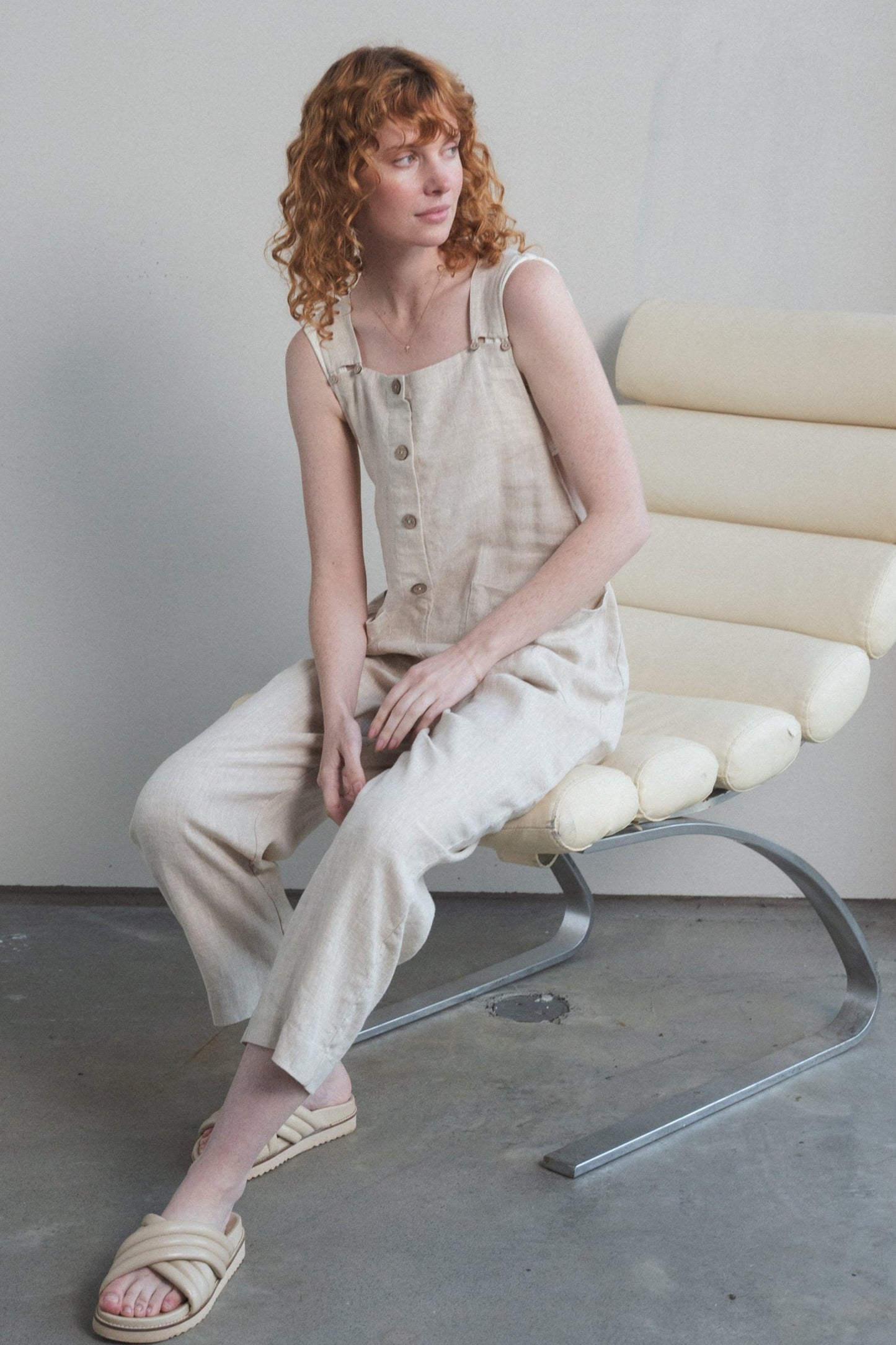 Lilly Pilly Collection 100% organic linen Piper Linen Jumpsuit in Oatmeal