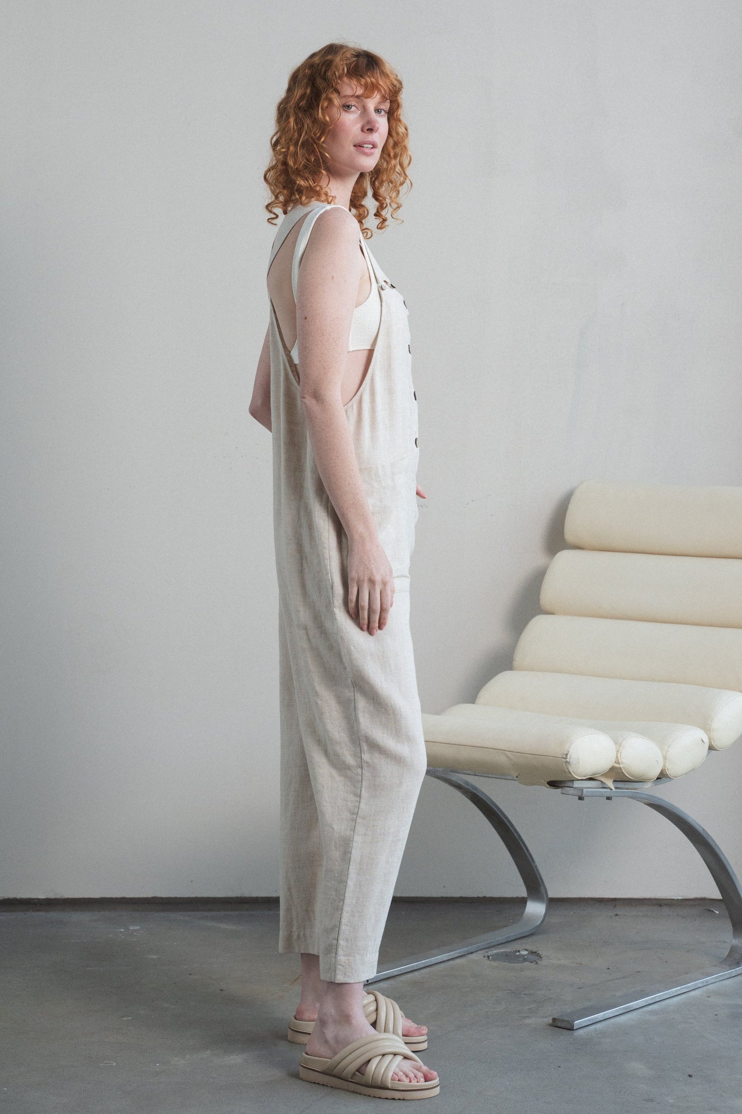 Lilly Pilly Collection 100% organic linen Piper Linen Jumpsuit in Oatmeal