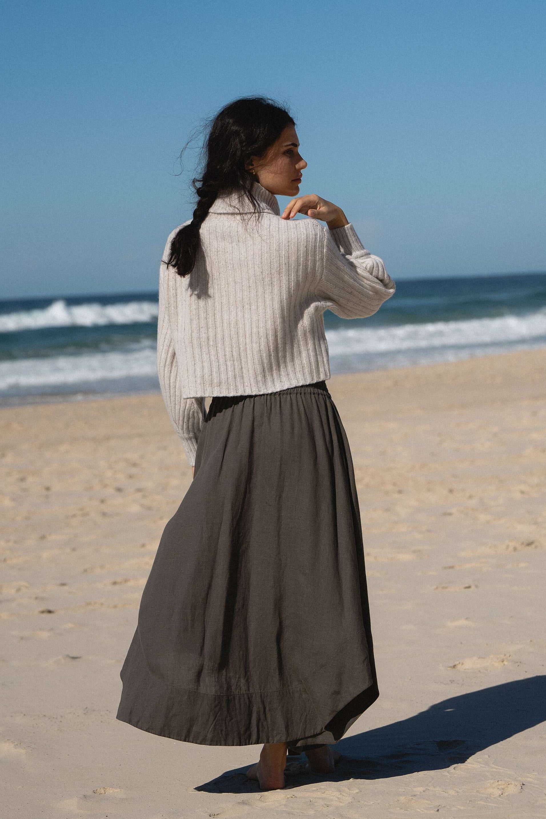 LILLY PILLY Hannah linen skirt in Khaki