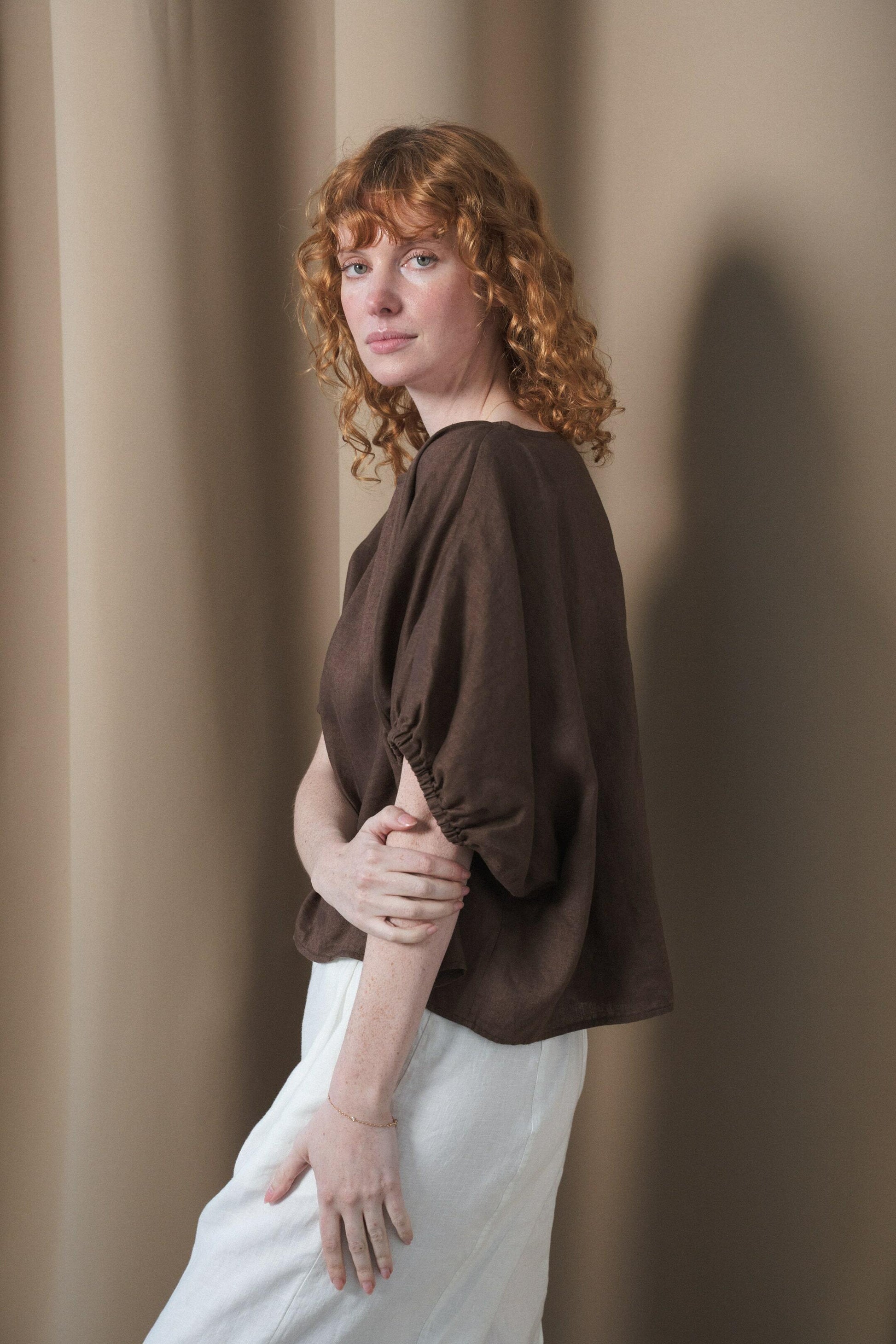 LILLY PILLY Tina linen top in Chocolate brown