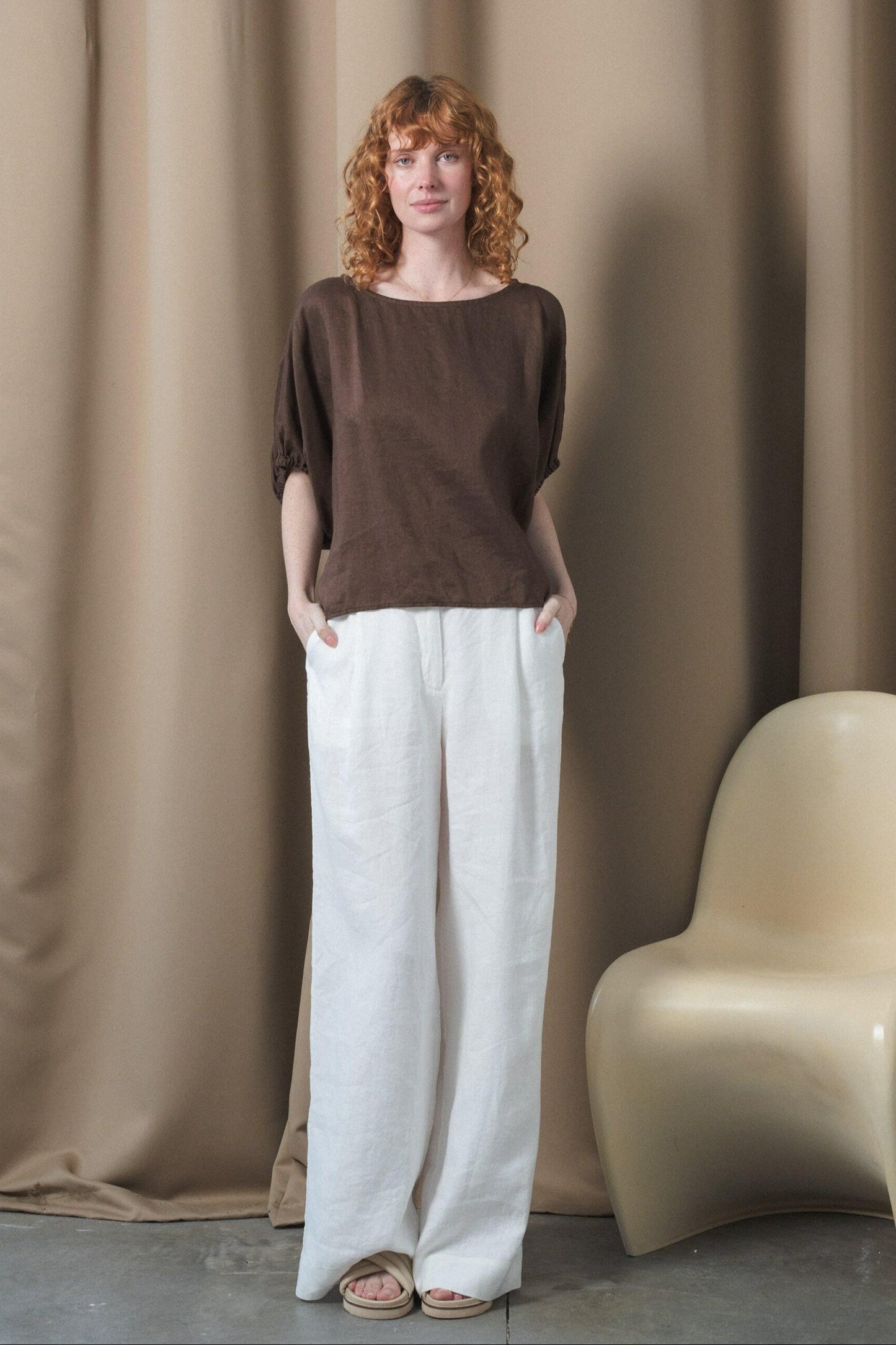 LILLY PILLY Tina linen top in Chocolate brown