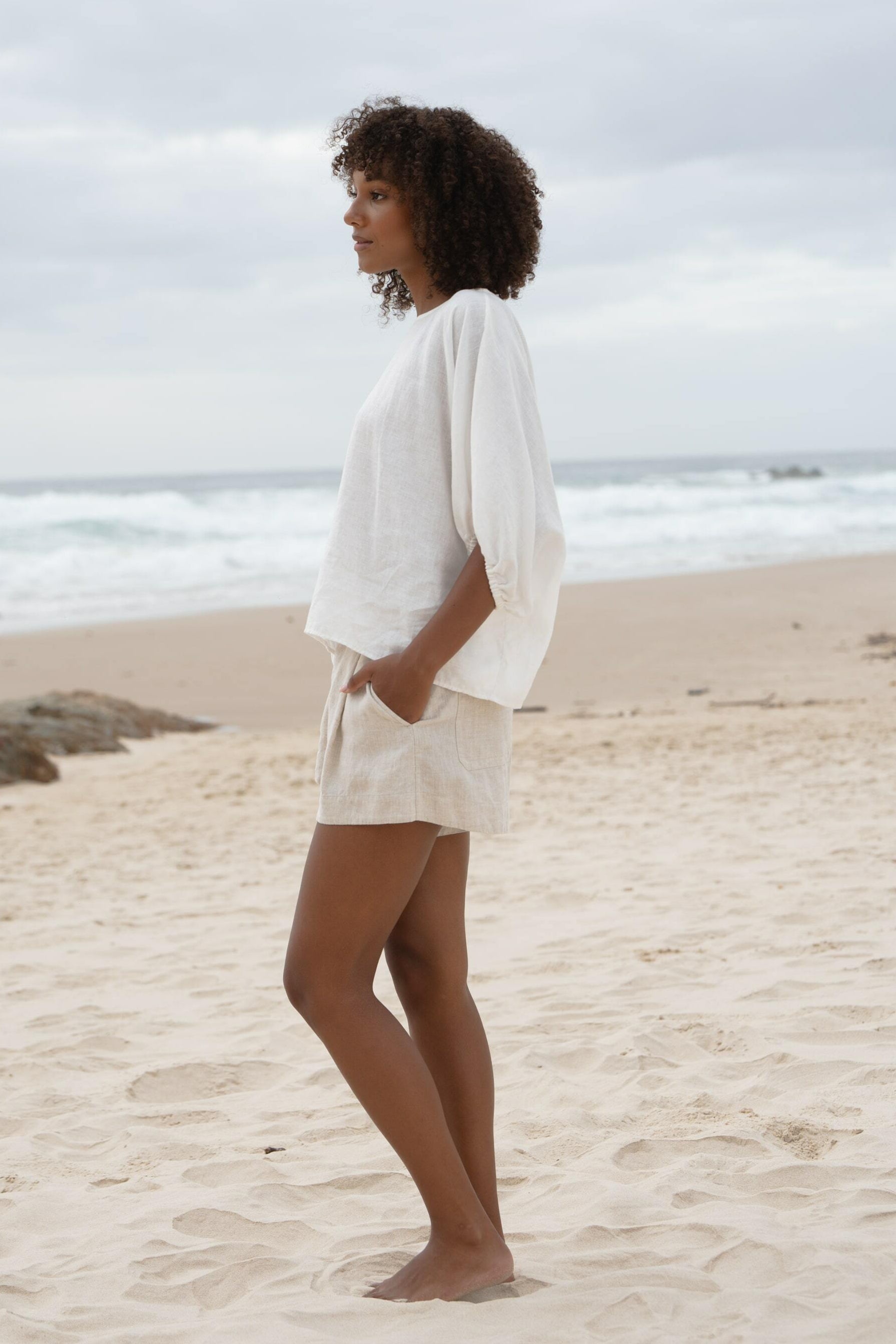 LILLY PILLY Tina linen top in Ivory