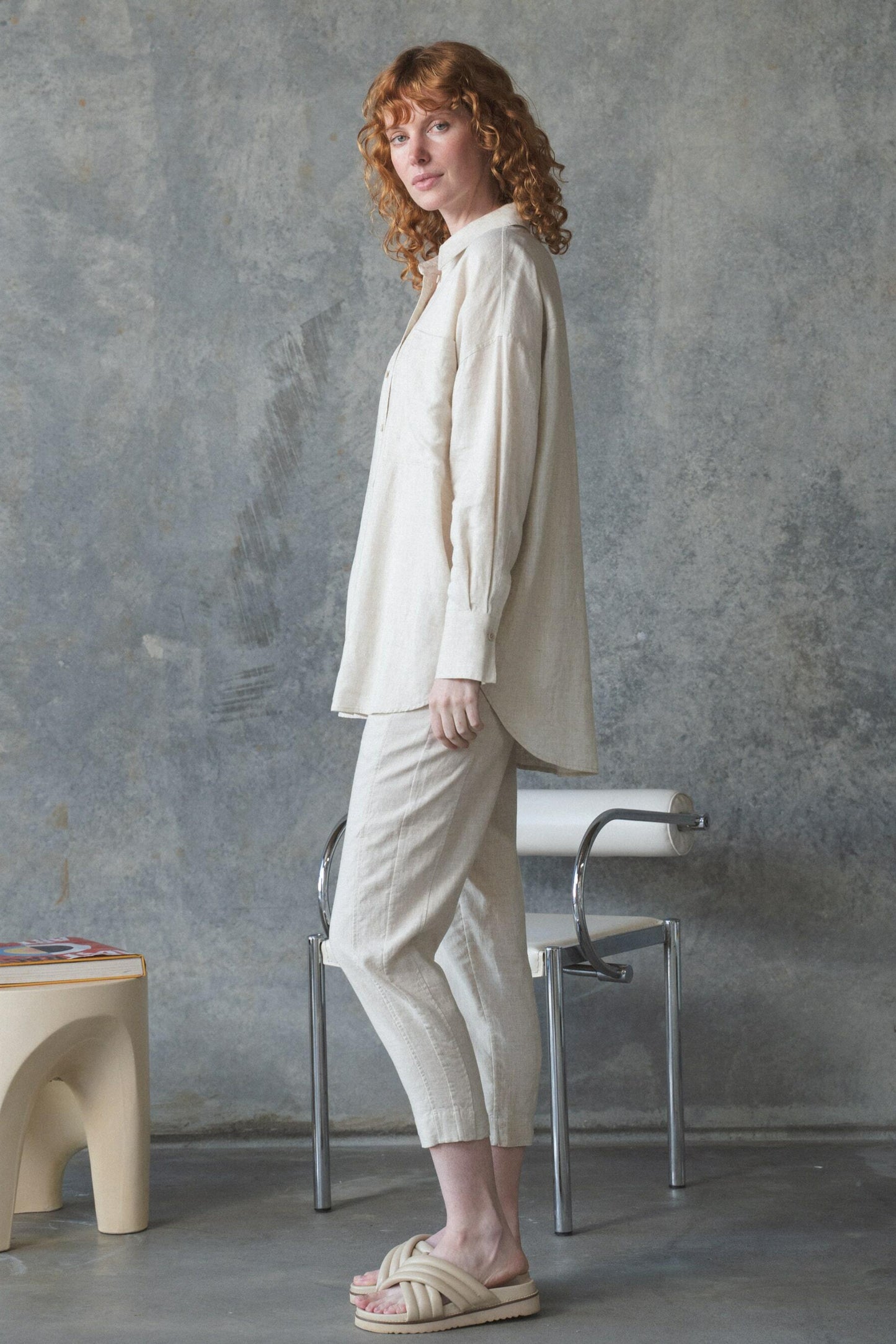 Lilly Pilly Kirra shirt made from European linen in Oatmeal