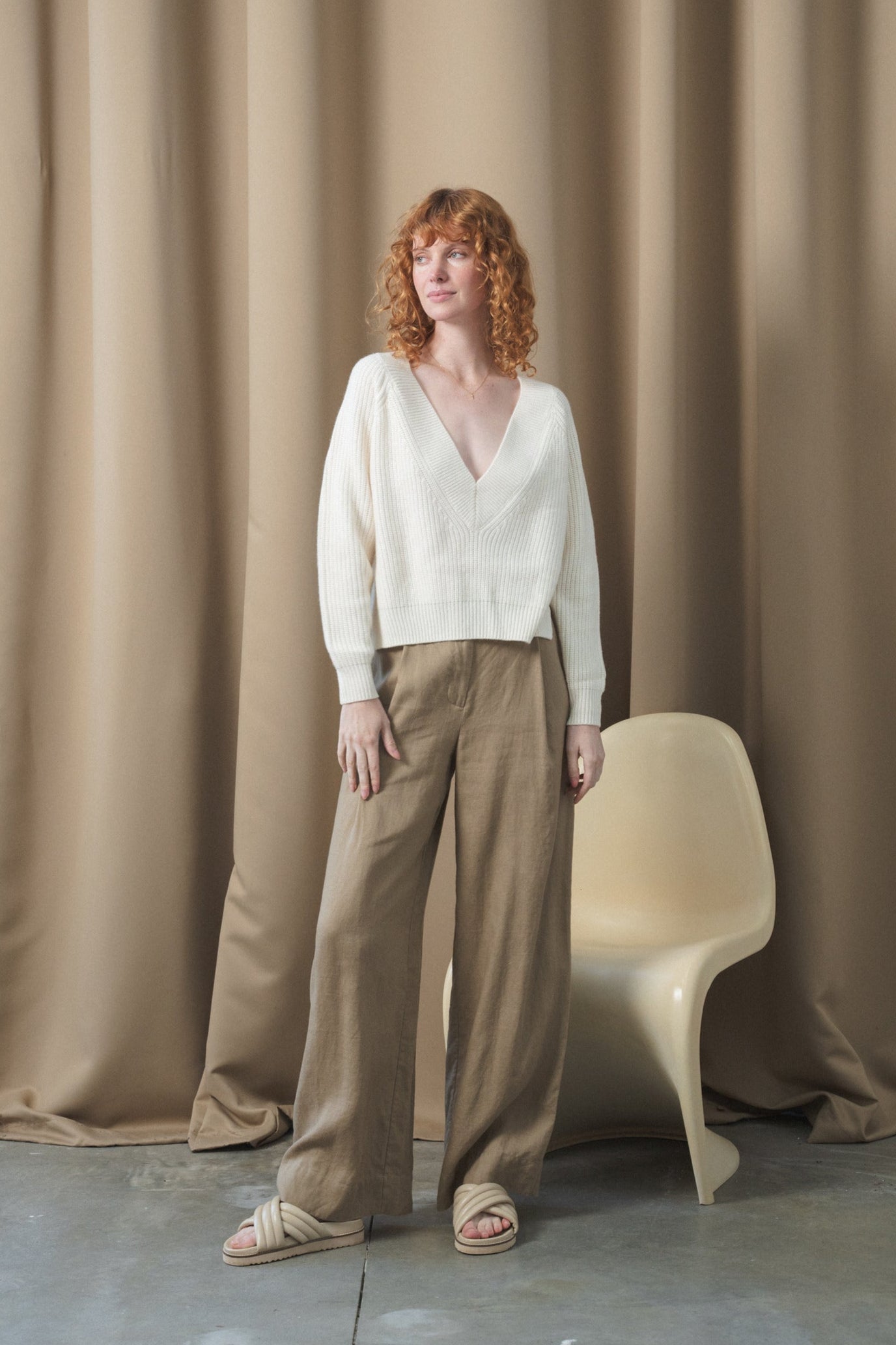 LILLY PILLY Cora merino wool and cashmere knit sweater top in Ivory