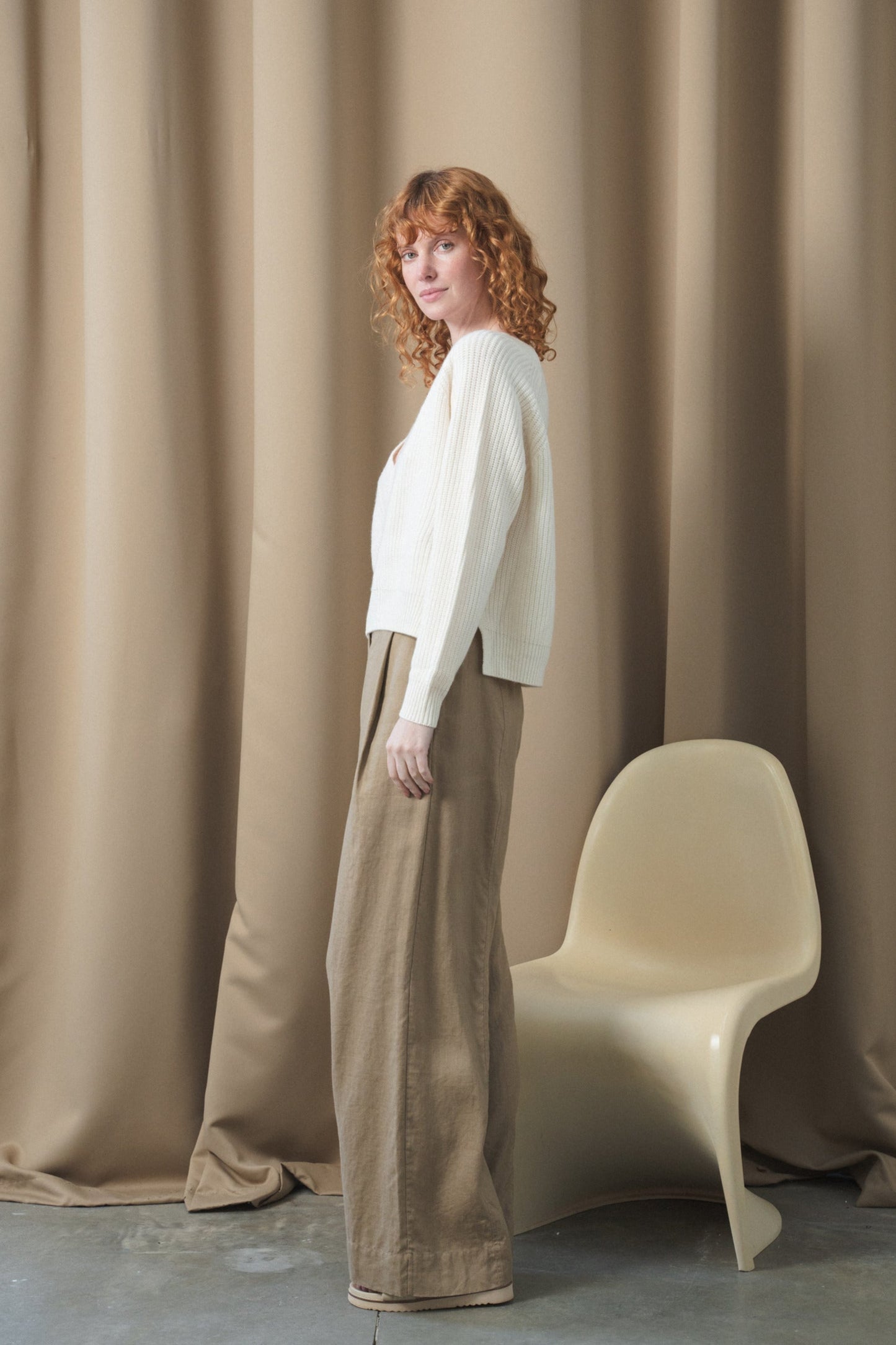 LILLY PILLY Cora merino wool and cashmere knit sweater top in Ivory