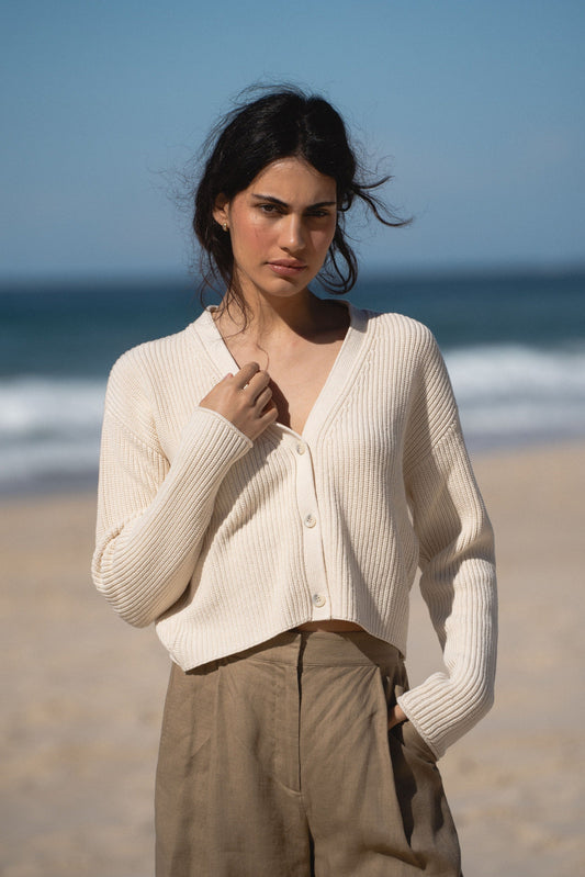 LILLY PILLY Bailey cotton knit top sweater in Cream 