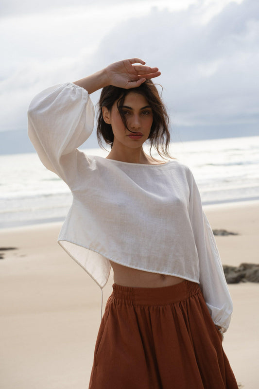 LILLY PILLY Louisa linen top in Ivory