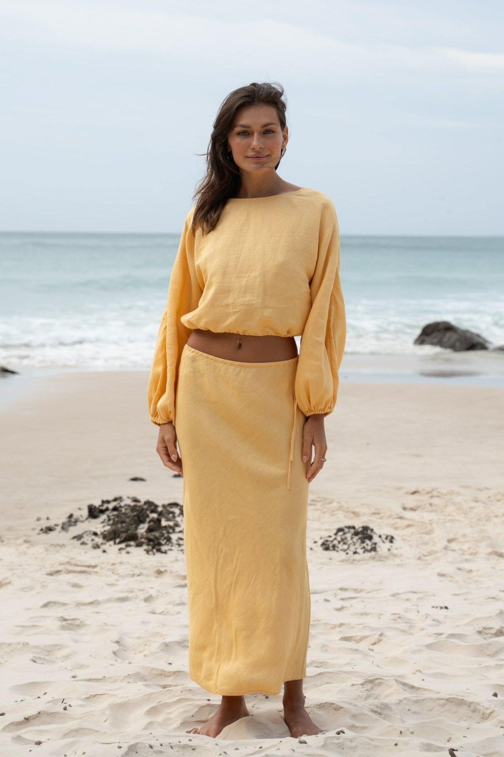 LILLY PILLY Louisa linen shirt top in Butter