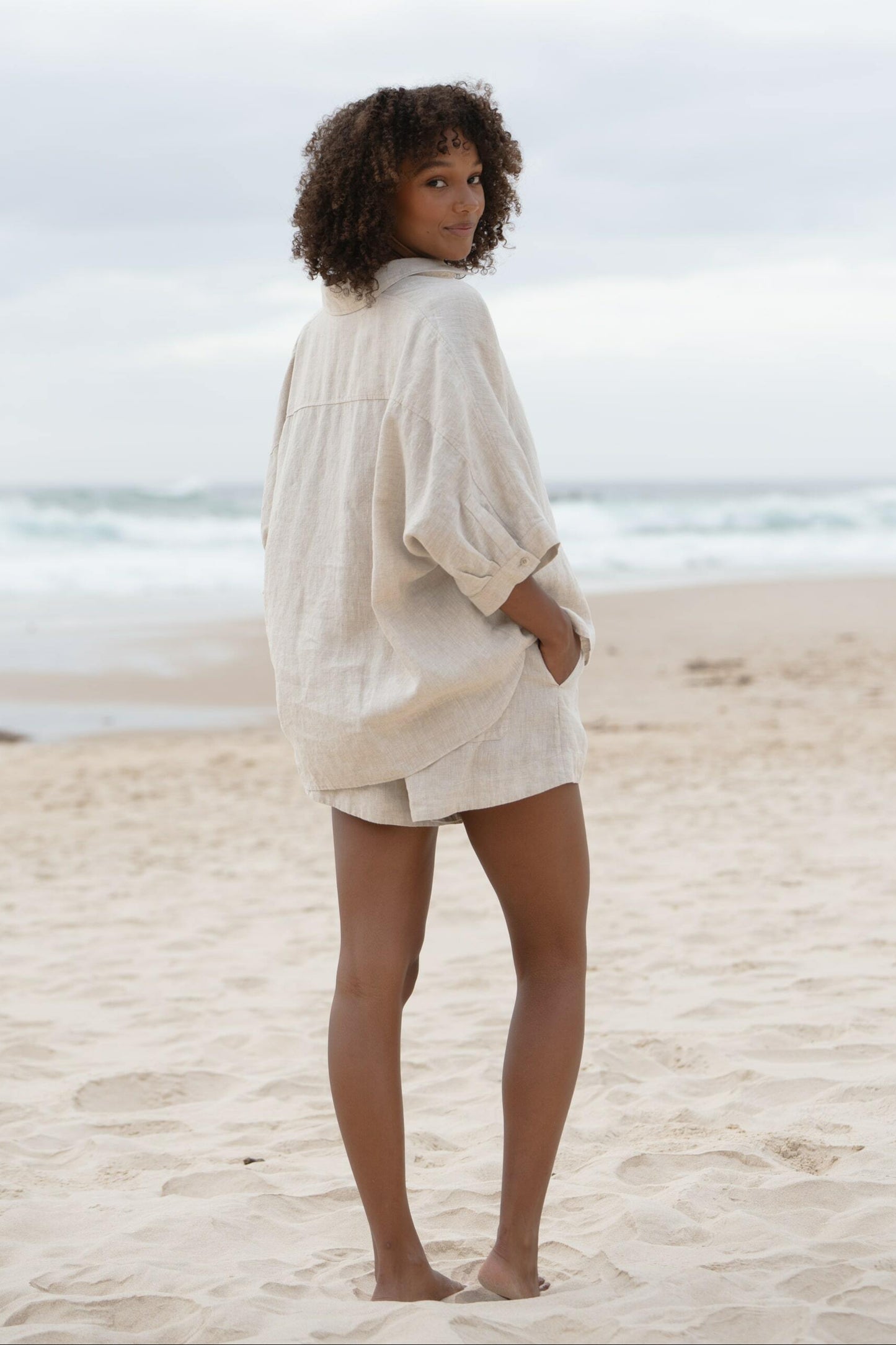 LILLY PILLY Pixie linen shirt top in Oatmeal