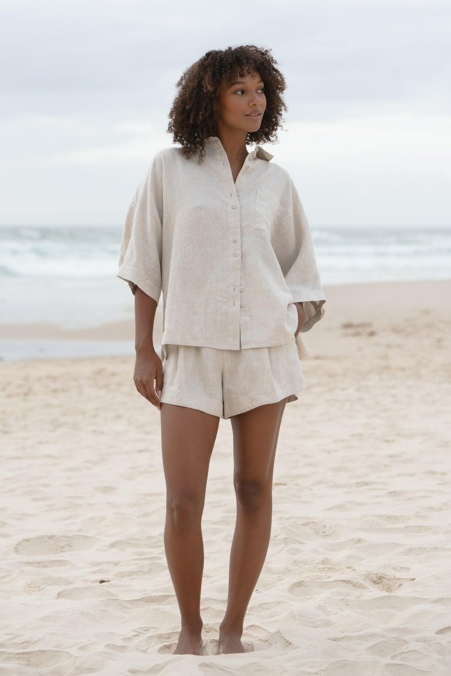 LILLY PILLY Pixie linen shirt top in Oatmeal