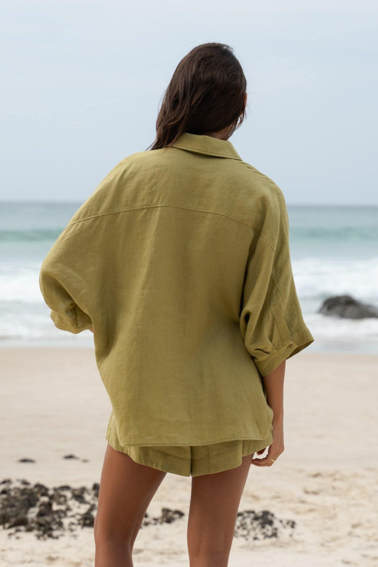 LILLY PILLY Pixie linen shirt top in Olive