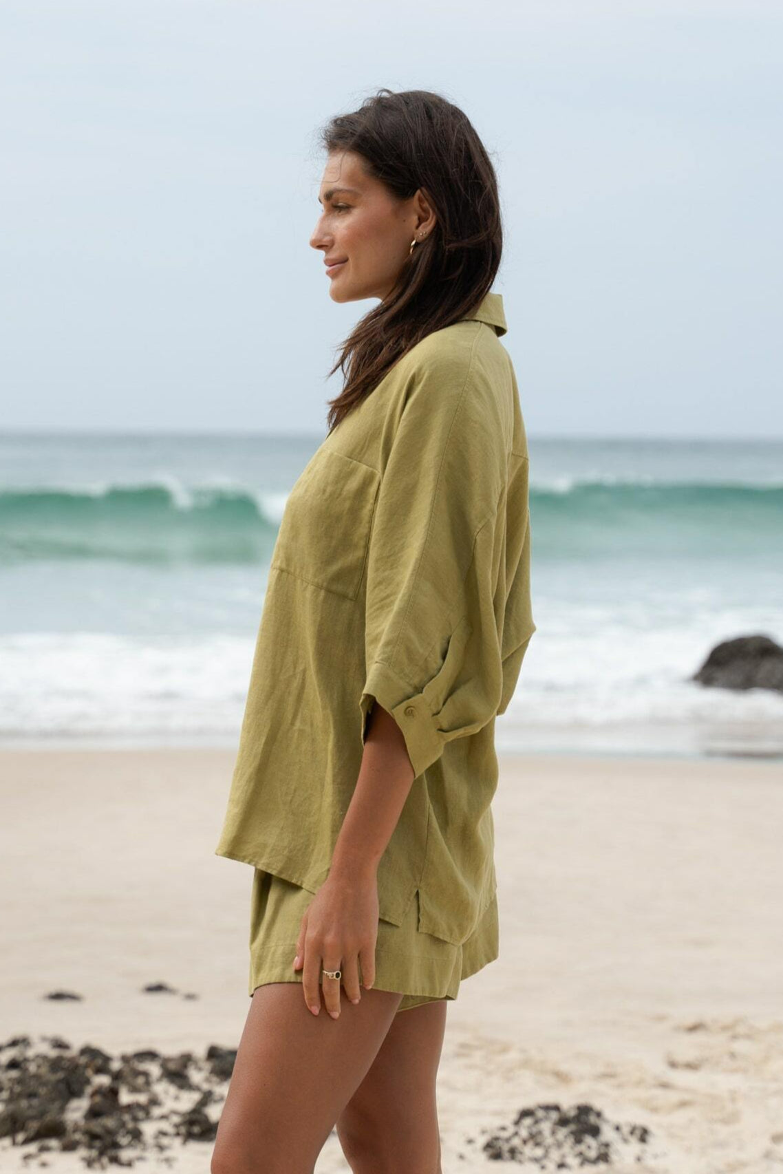 LILLY PILLY Pixie linen shirt top in Olive