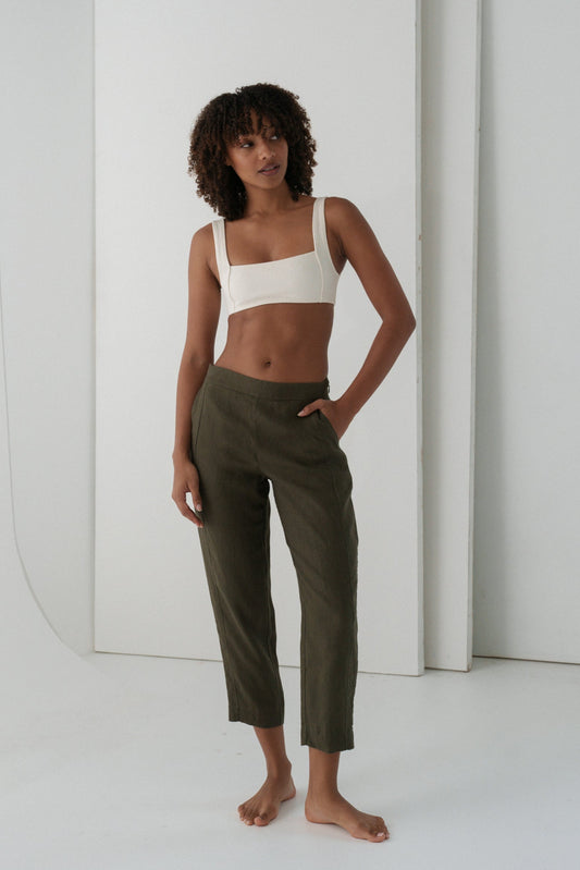LILLY PILLY Emer khaki linen pants