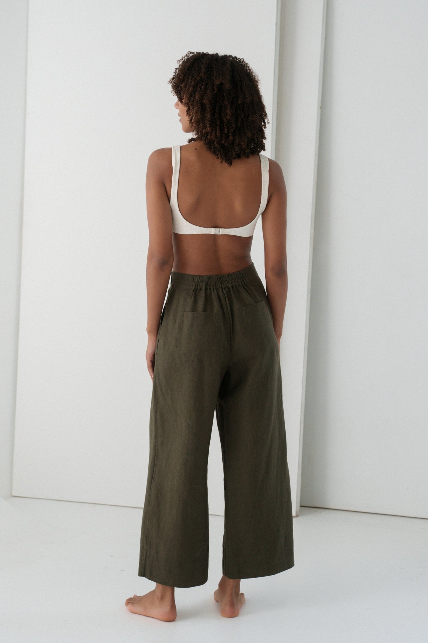 LILLY PILLY Ivy linen pants in Khaki back view