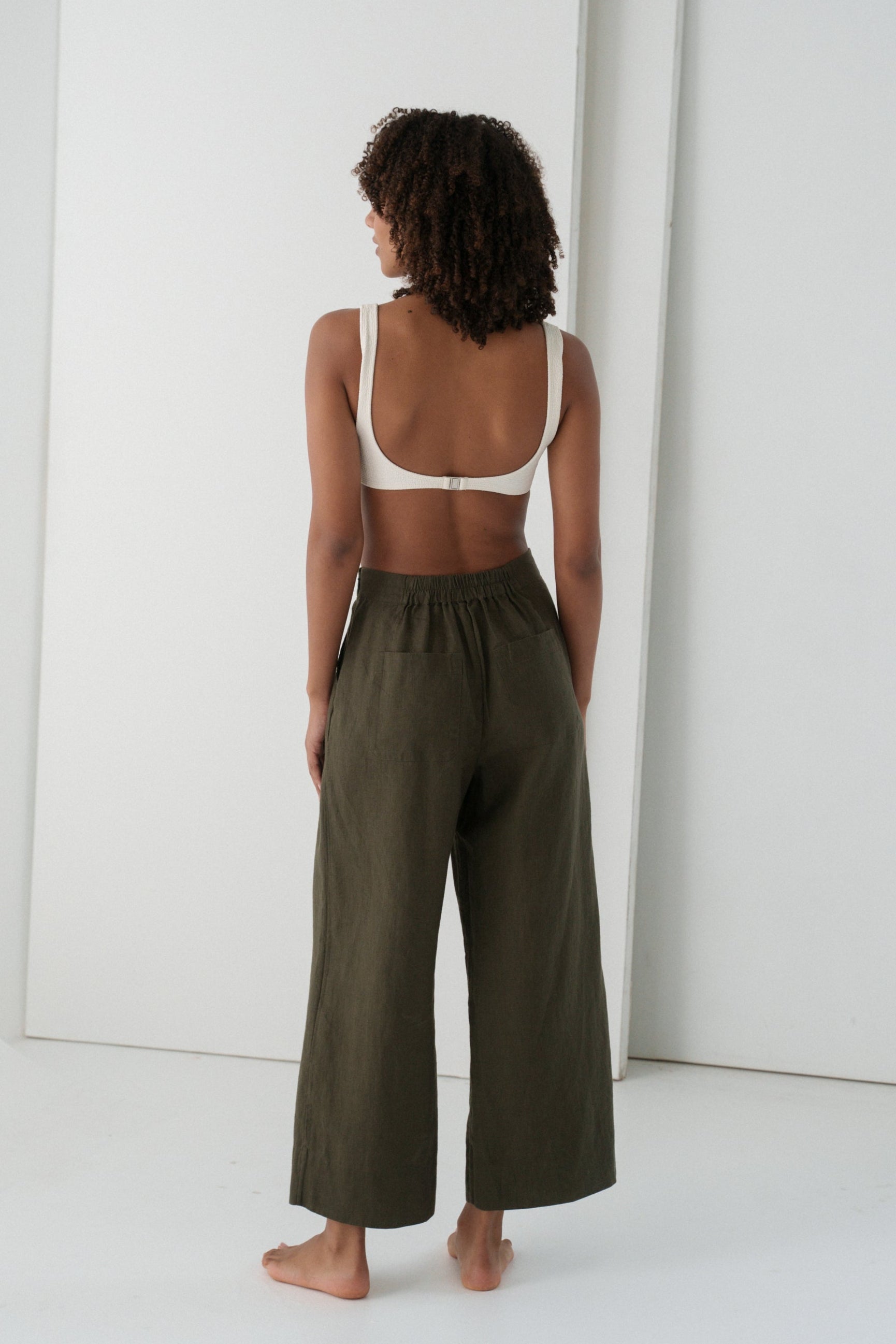 LILLY PILLY Ivy linen pants in Khaki back view