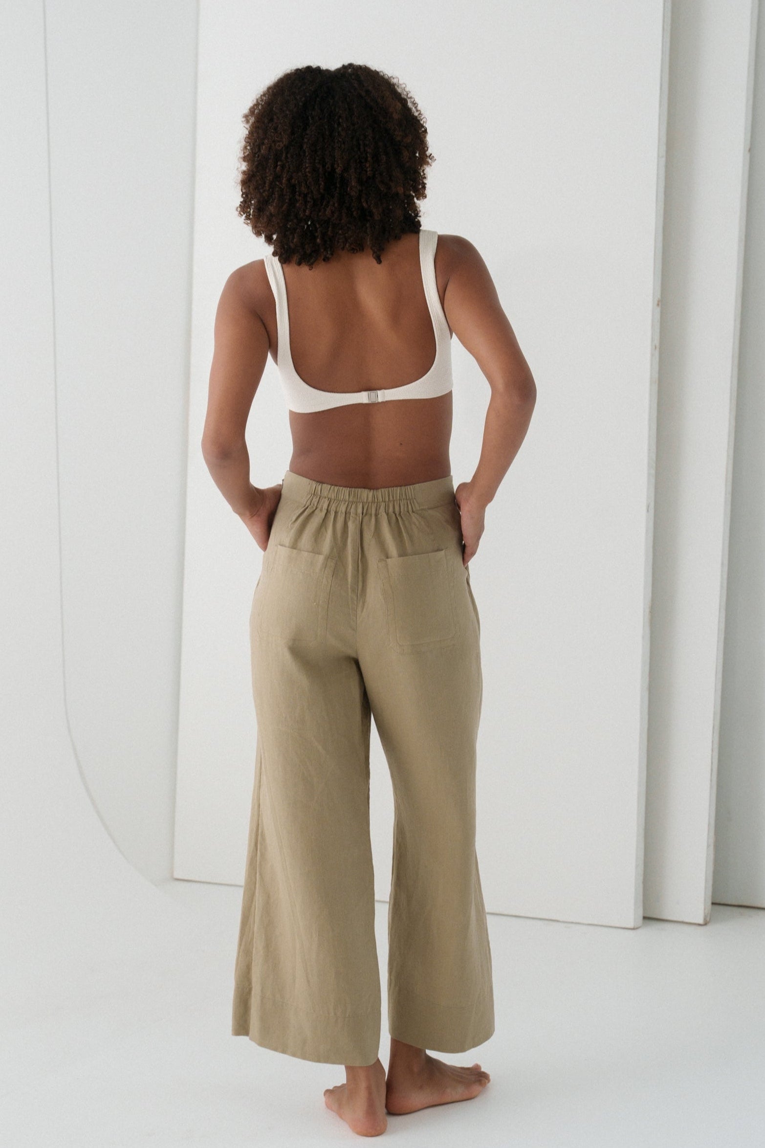 LILLY PILLY Ivy linen pants in Taupe back view