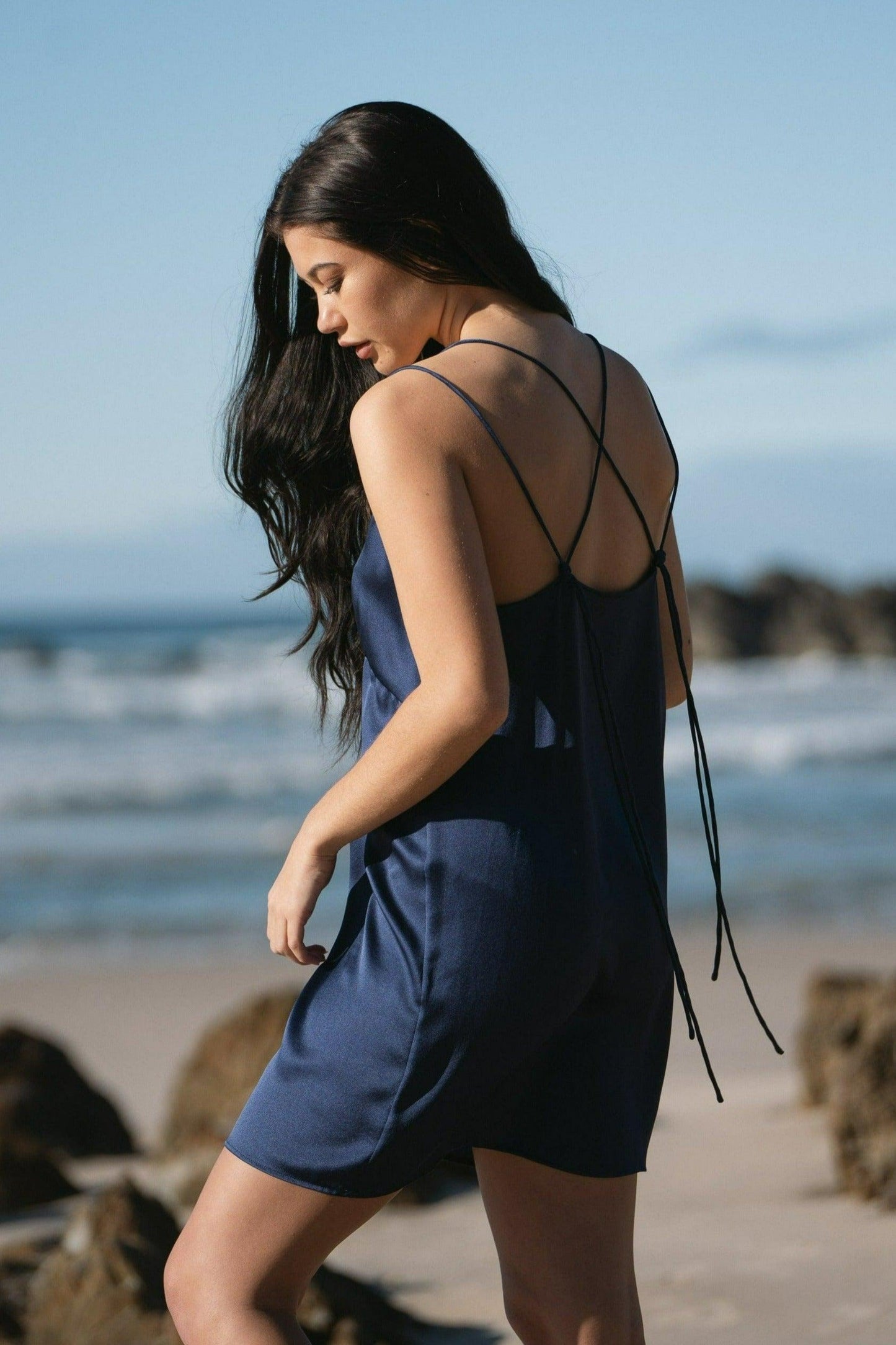 Lilly Pilly Collection bluesign® certified silk Ella slip in Deep Blue