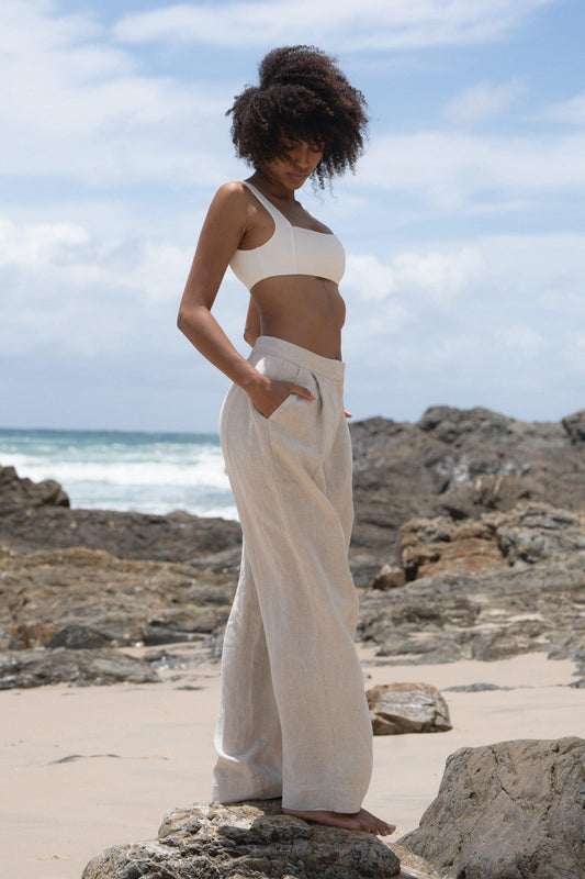 LILLY PILLY Oli linen pants in Oatmeal side view