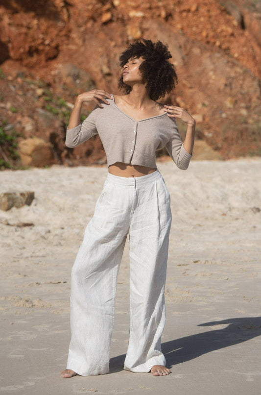 Lilly Pilly Collection recycled Cashmere cardigan top in Oatmeal