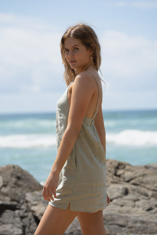 Lilly Pilly Collection 100% organic linen Liz slip dress in Tea