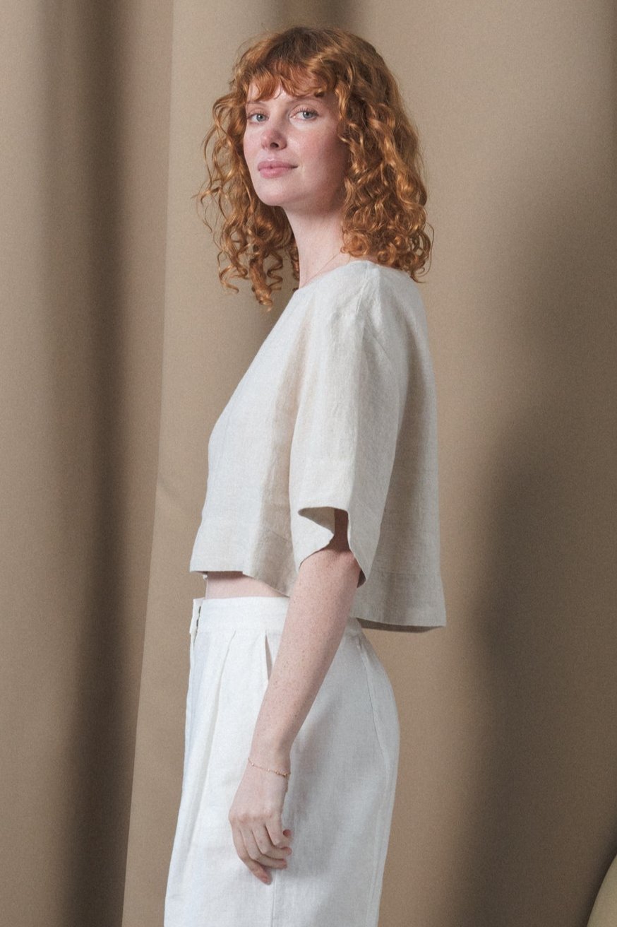 LILLY PILLY Maya linen top in Oatmeal
