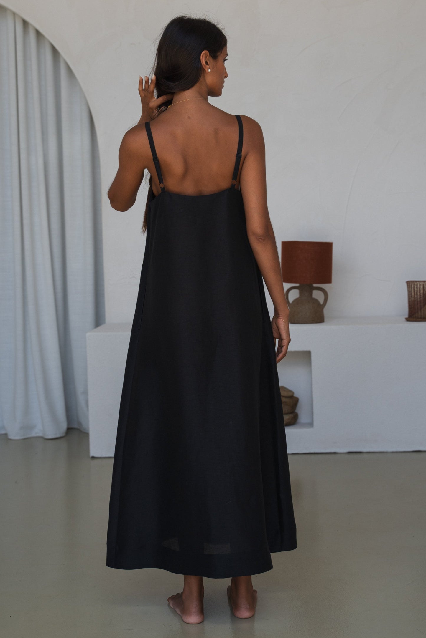 NOVA BLACK LINEN SILK DRESS