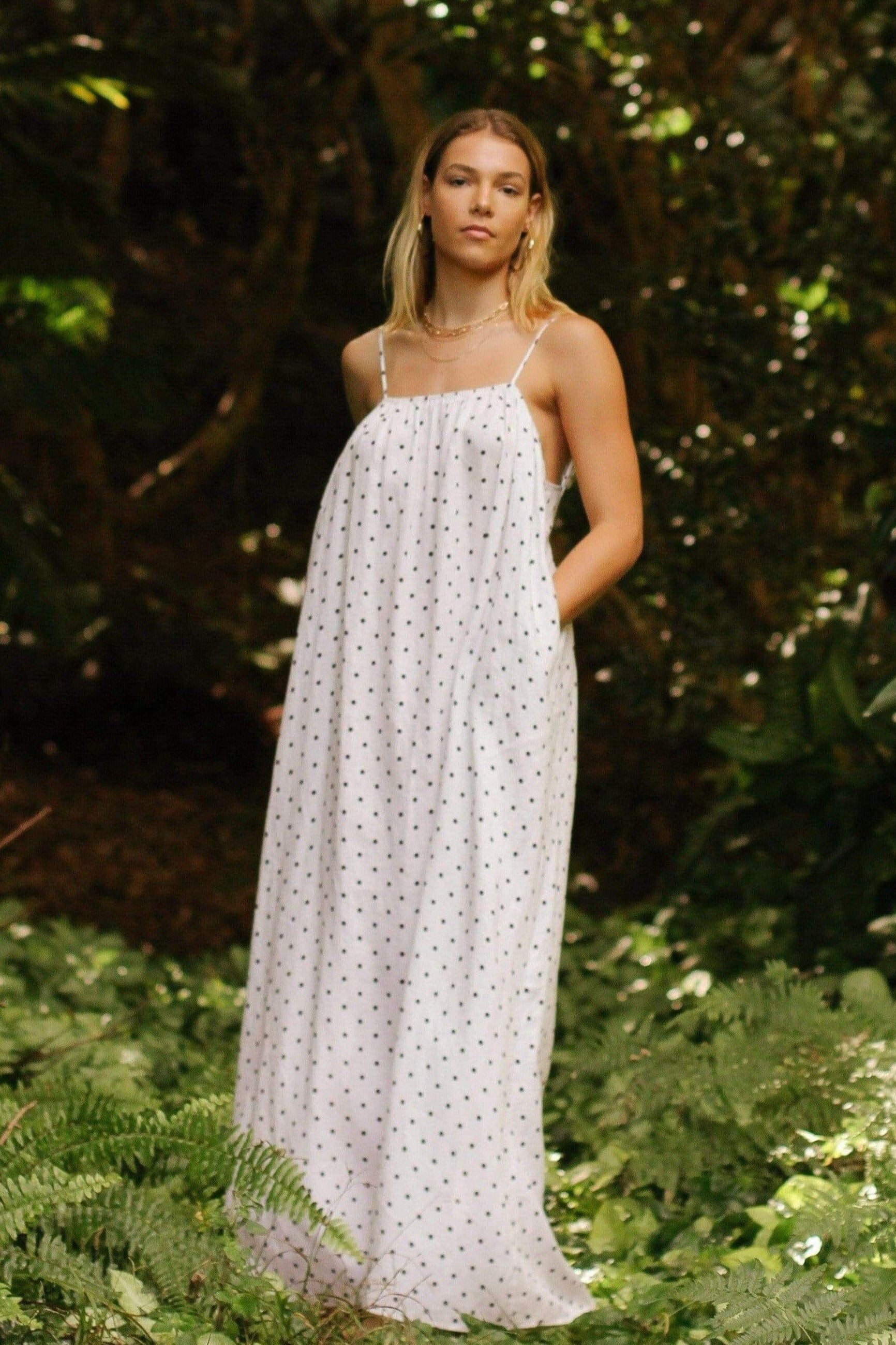 Lilly Pilly Collection 100% organic linen Olive Dress in Polka Dot