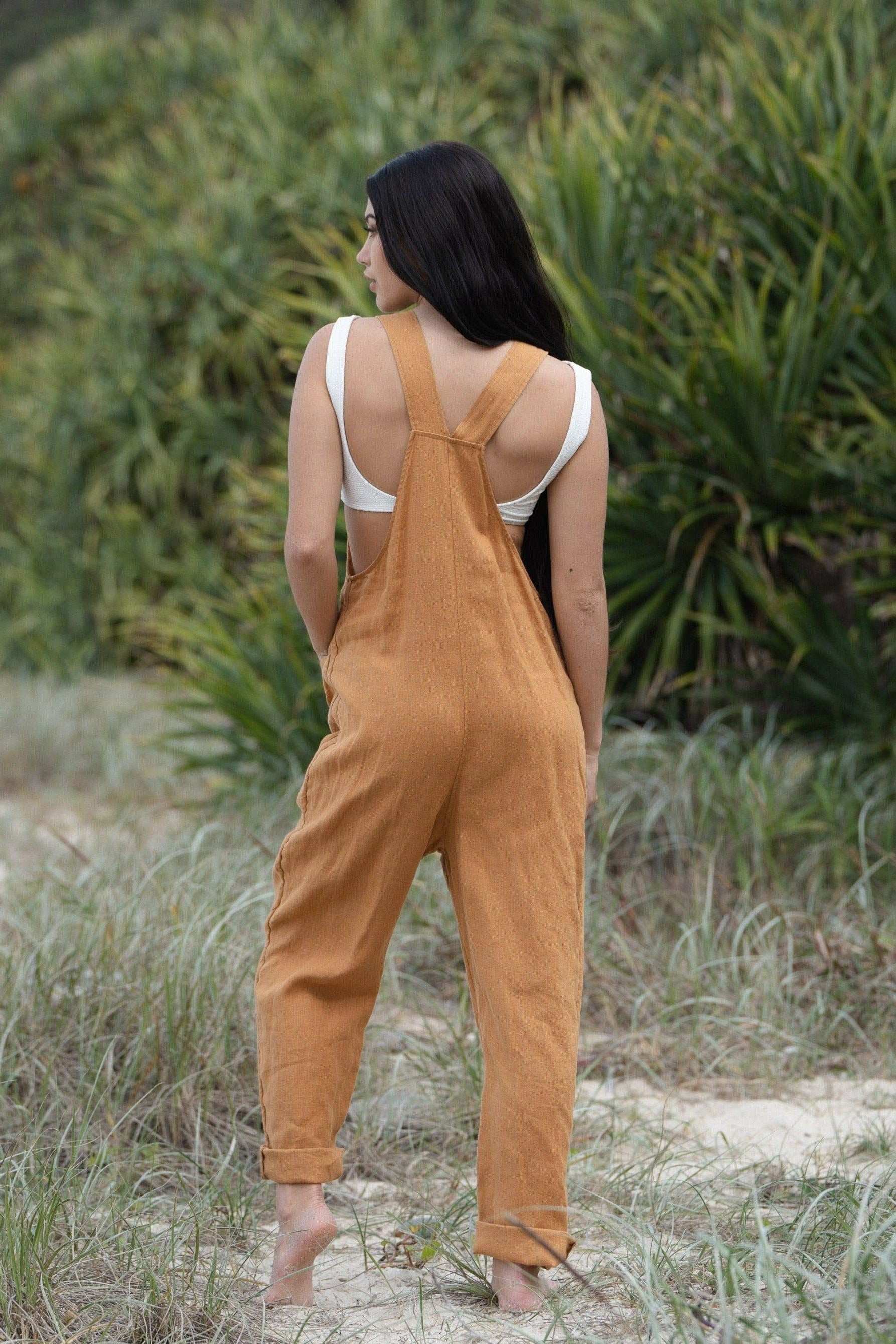 Lilly Pilly Collection 100% Organic linen Piper Linen Jumpsuit in Nutmeg