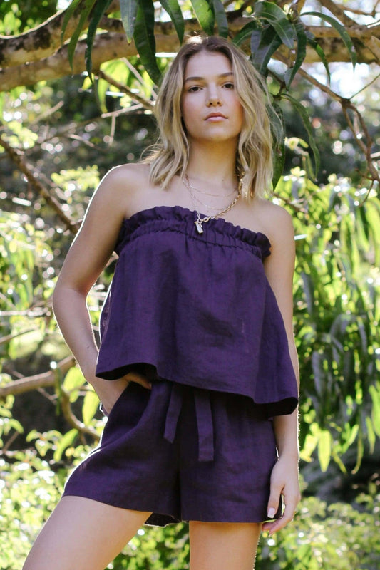 Lilly Pilly Collection 100% organic linen Pippa Top in Denim Blue