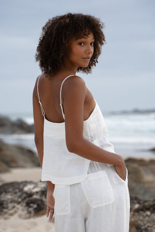 LILLY PILLY Rosa linen top in Ivory