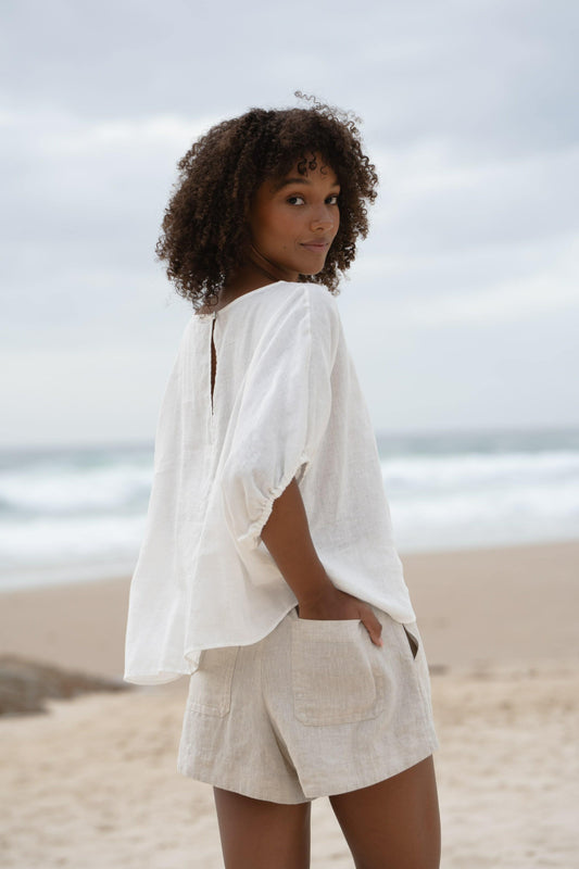 LILLY PILLY Tina linen top in Ivory