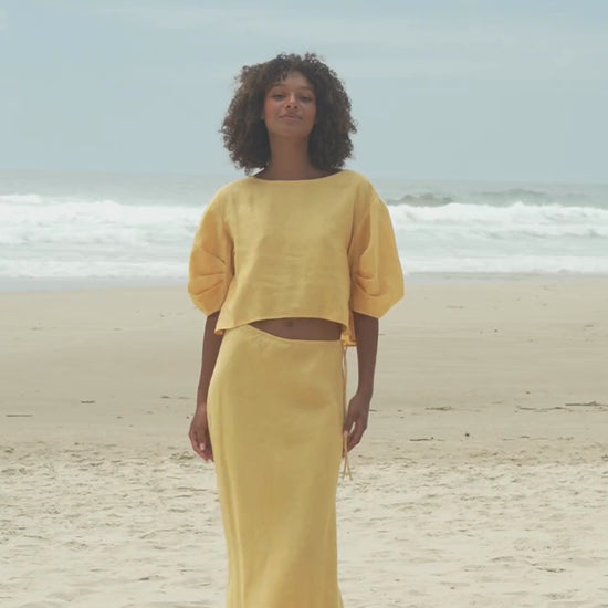 LILLY PILLY Leia linen top and Riley skirt in Butter