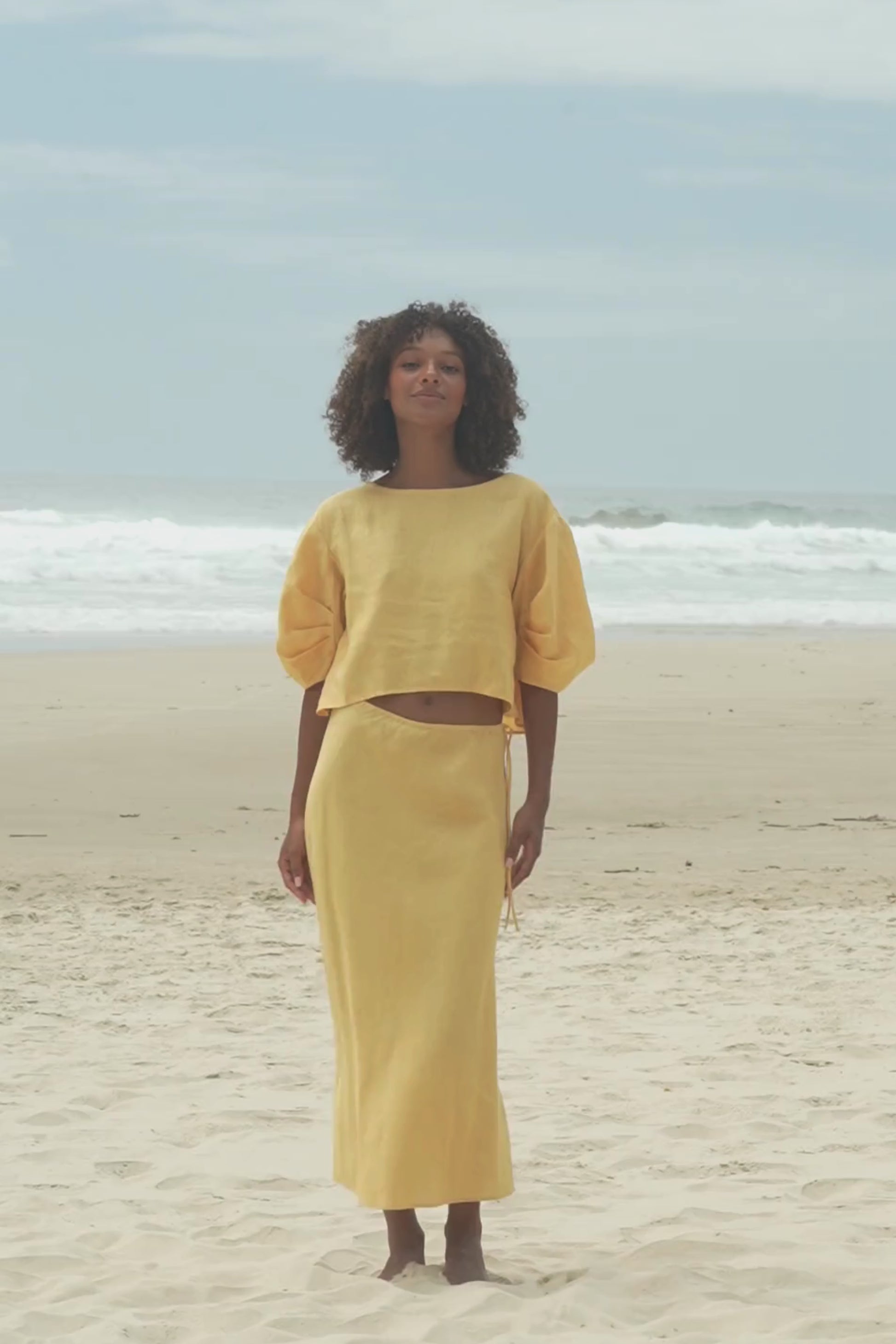 LILLY PILLY Leia linen top and Riley skirt in Butter