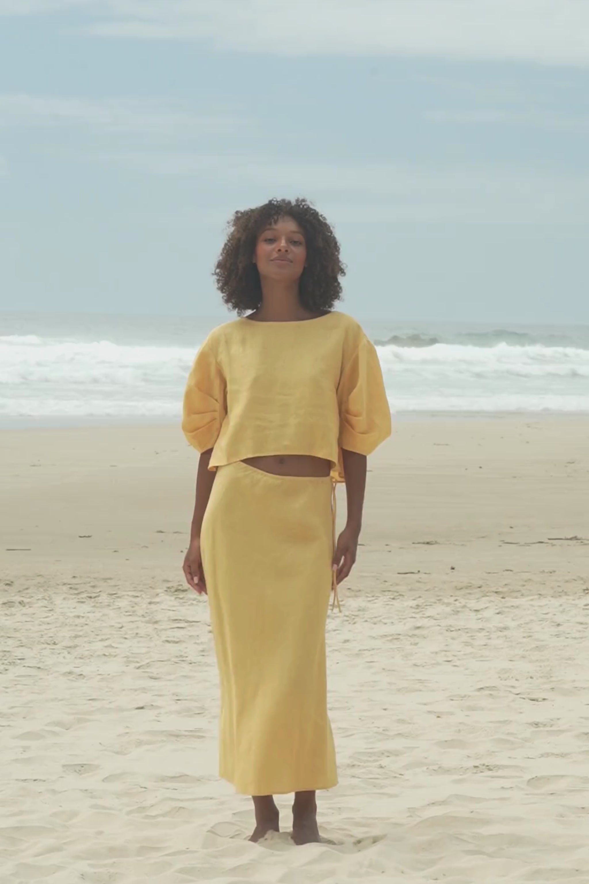 LILLY PILLY Leia linen top and Riley skirt in Butter