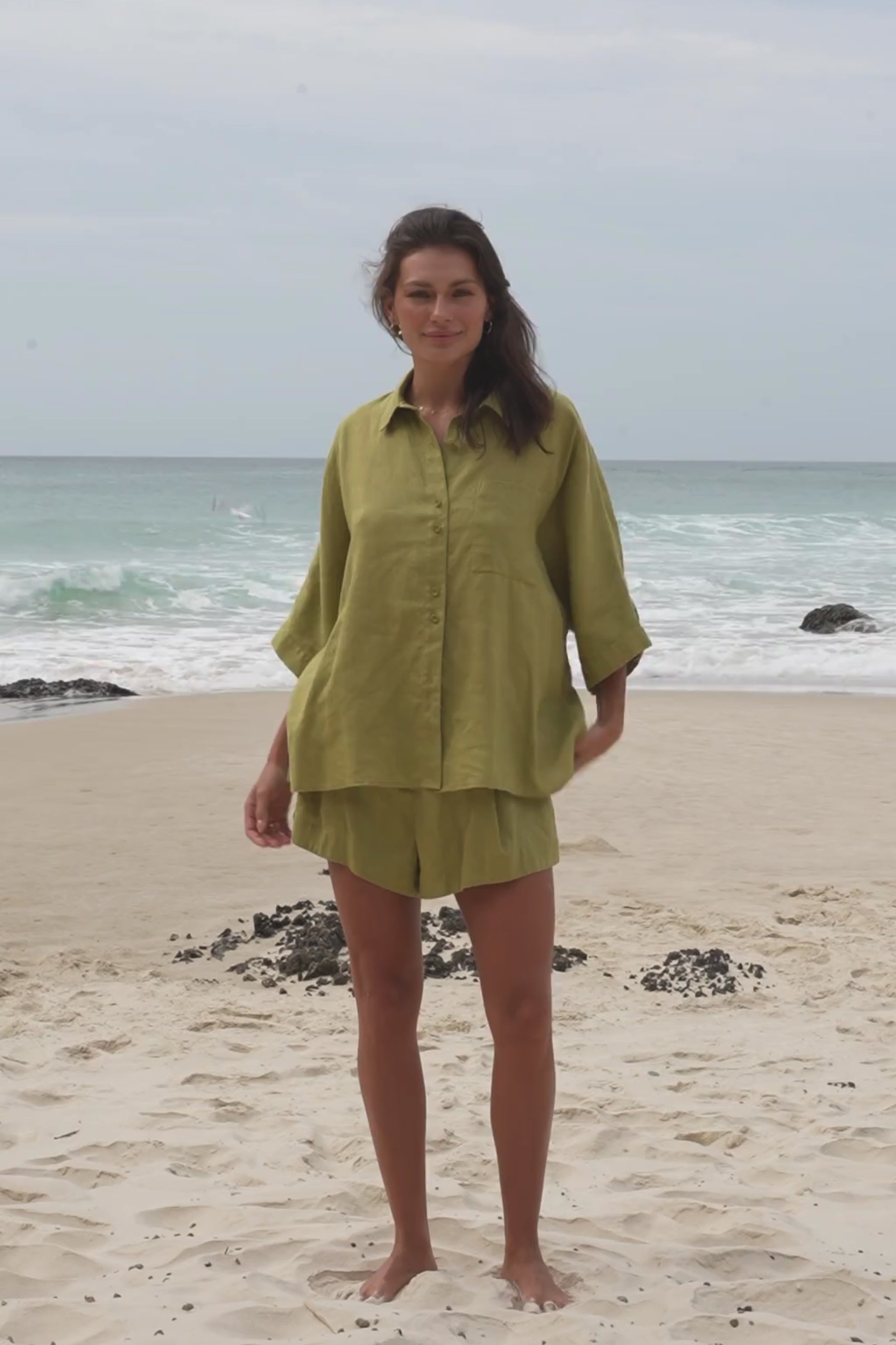 LILLY PILLY Pixie linen shirt top in Olive