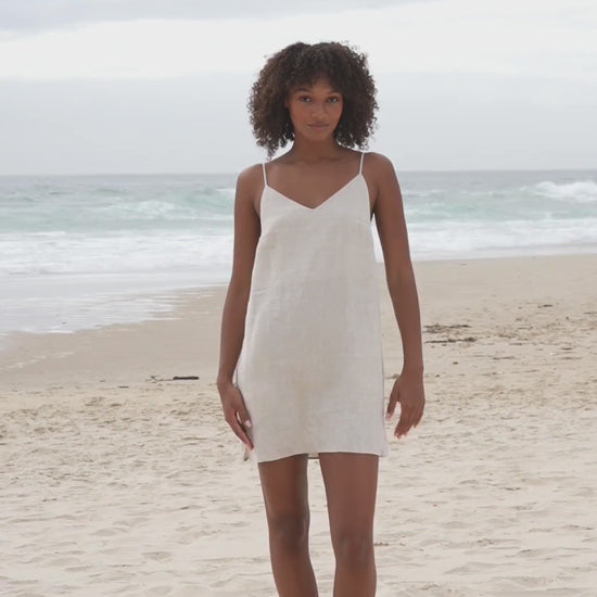 Lilly Pilly Collection 100% organic linen Liz slip dress in Oatmeal