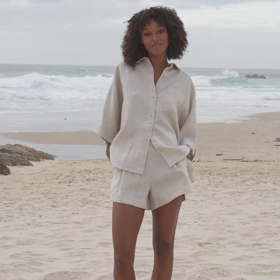 LILLY PILLY Pixie linen shirt top in Oatmeal