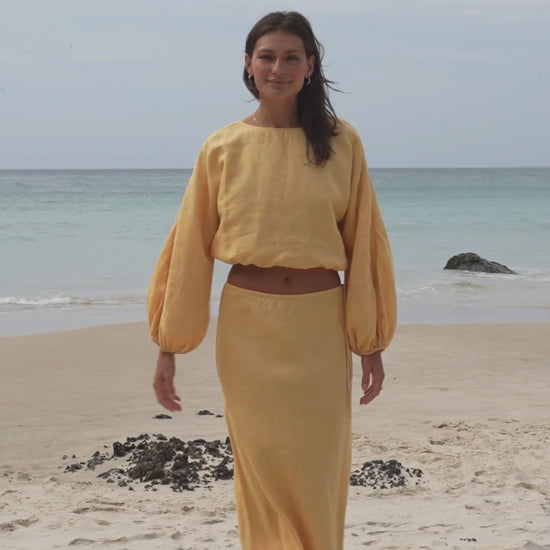 LILLY PILLY Louisa linen shirt top in Butter