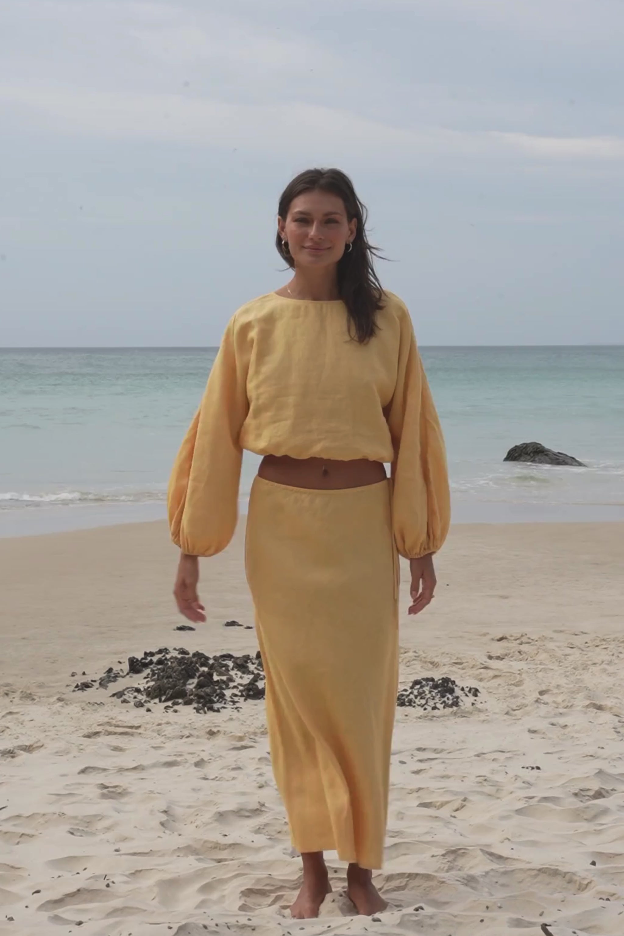 LILLY PILLY Louisa linen shirt top in Butter